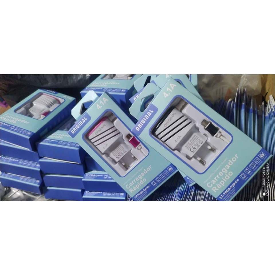 oportunidade de renda ,lote com 100 peças carregador tipo-C rapido 4.1A com 2 USB modelo-LT-700A