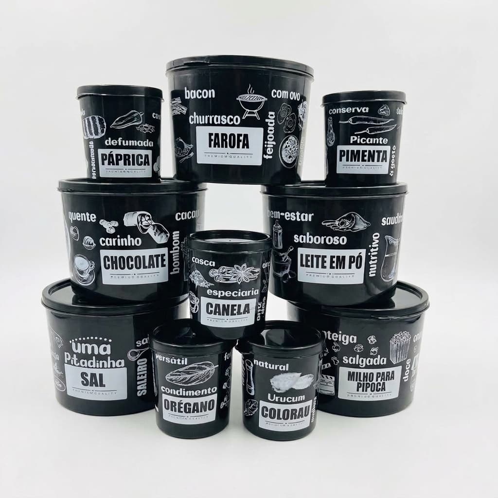 Kit Potes para Condimentos e Temperos com 5 Potes de 1L + 5 Potes de 200ml para Organização Hermético Livre de BPA
