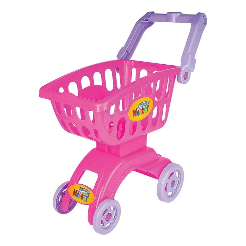 Carrinho de Compras Infantil Supermercado Market Rosa Braskit Para Crianças Faz de Conta Para Crianças