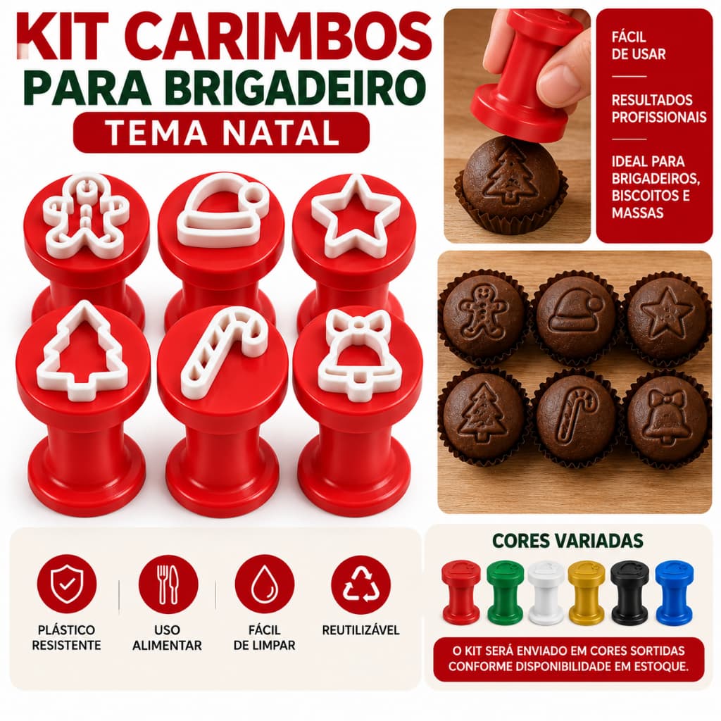 Kit Carimbos para Brigadeiro Tema Natal – 6 Modelos Carimbo Doces Confeitaria Decoração Natalina