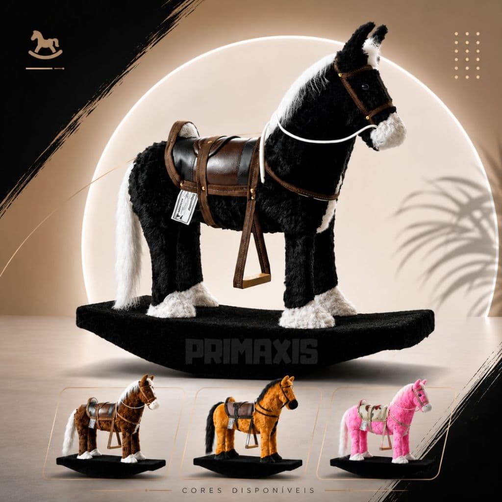 Cavalinho De Balanço Infantil Cavalo De Madeira Revestido de Pelúcia Brinquedo Criança Presente