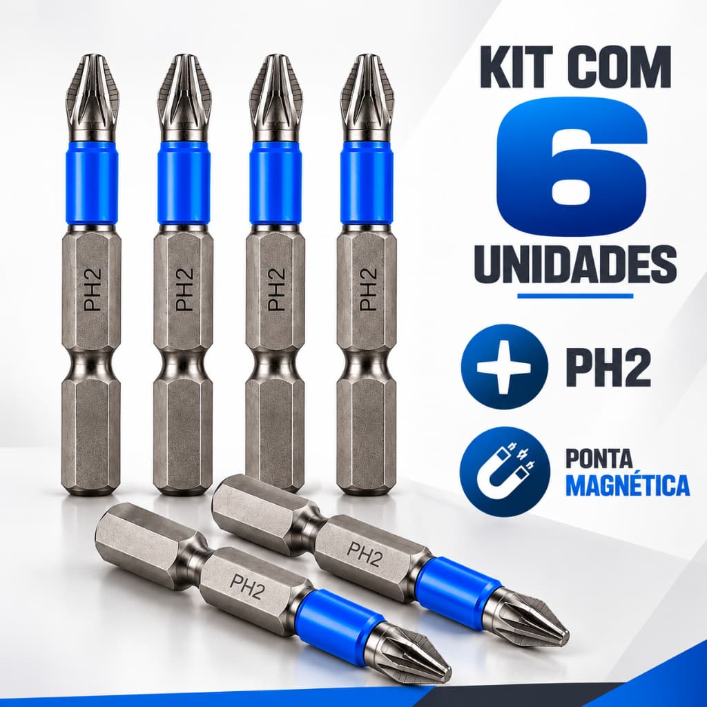 6 Peças Chaves Bit PH2 Magnética Chave De Phillips Broca Auto Impacto Antiderrapante Profissional