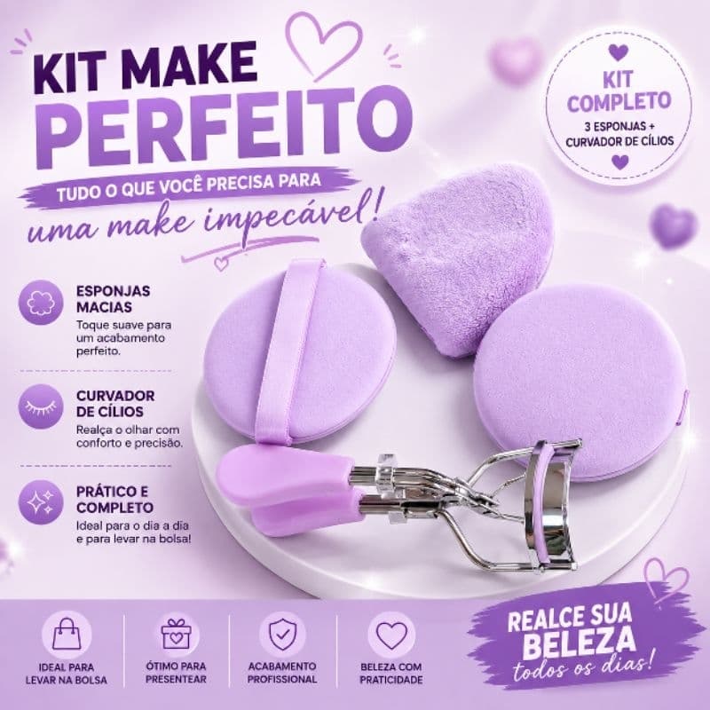 Curvex + Esponja para maquiagem (kit com 1 curvex + 3 esponjas maquiagem) cor roxo