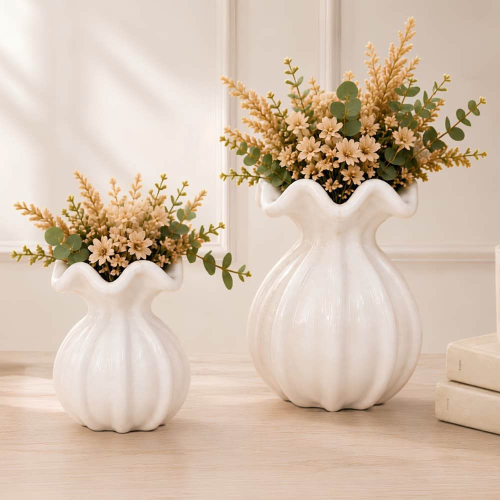 Vasos Decorativos Murano Kit 2 Cachepots de Cerâmica Trouxinha para Flores e Folhagens