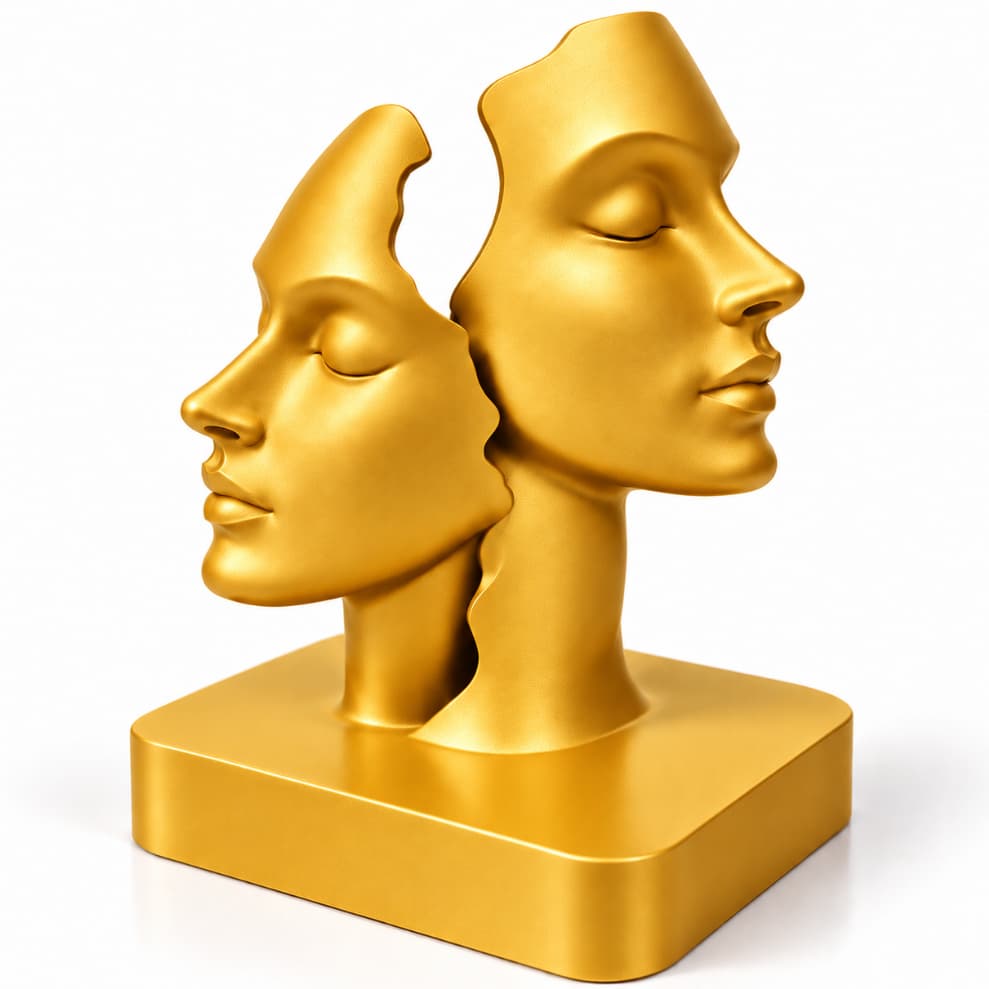 Escultura Faces em Harmonia Casal Rosto Abstrato Decoração Moderna Sala Escritório