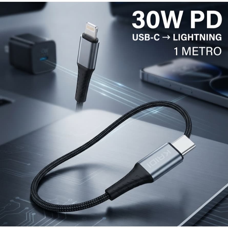 Cabo Kaidi KD-19CL USB-C para Lightning 30W PD 1M Original