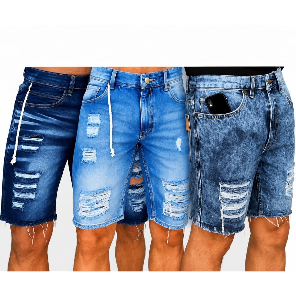 Kit com 3 Bermudas Jeans Rasgada Masculina direto da fabrica + envio hoje