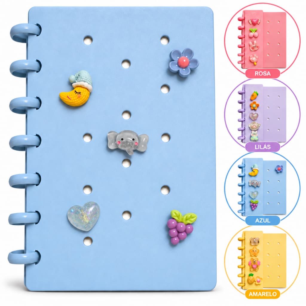 CADERNO DISCO INTELIGENTE A5 COM BROCHES DECORATIVOS DELICADOS E DIVERTIDOS 80 FOLHAS SUBSTITUÍVEIS CRIATIVO
