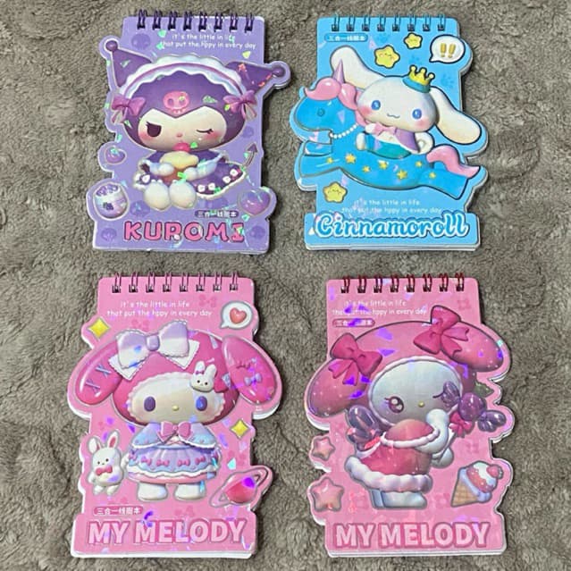Bloco de Anotações Bloquinho Sanrio Adesivos My Melody Cinnamoroll Kuromi Papelaria Fofa