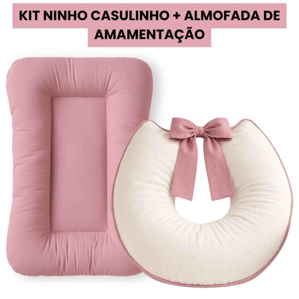 Kit 2 Peças Ninho Casulinho Redutor Recém Nascido Almofada Amamentação Piquet Grande 100% Algodão