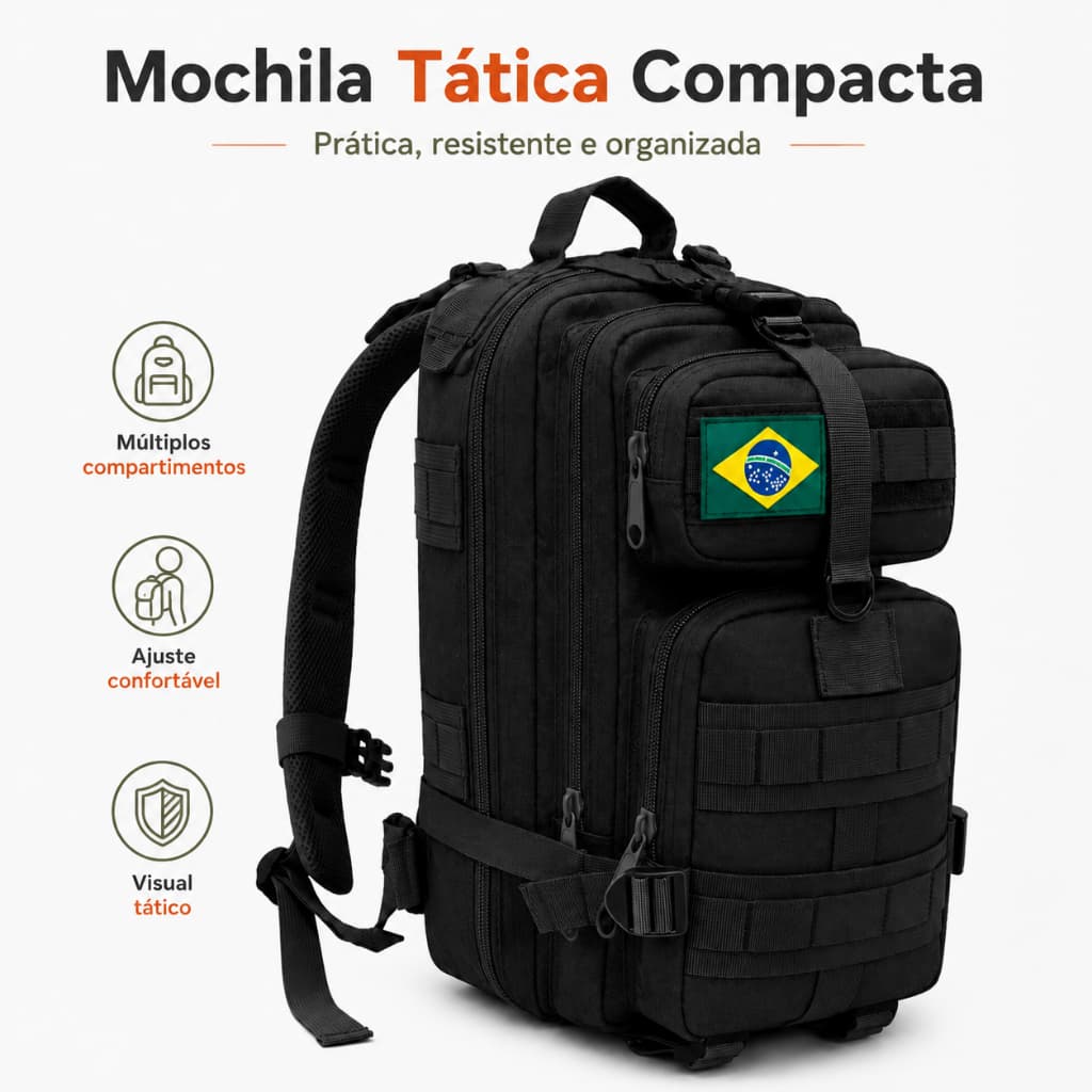 Mochila Militar Tática 30L Reforçada Impermeável Camping Masculina Resistente Assault Airsoft Trilha