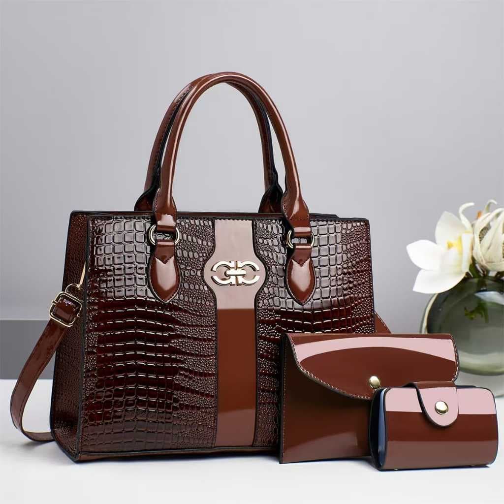 Bolsa Feminina De Ombro E Mão Padrão Crocodilo Couro Pu Com  Carteira Porta Documentos RR5