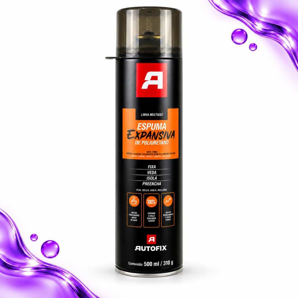 Espuma Expansiva PU Autofix 500ml 310g Poliuretano Vedação Portas Janelas Isolamento Frestas