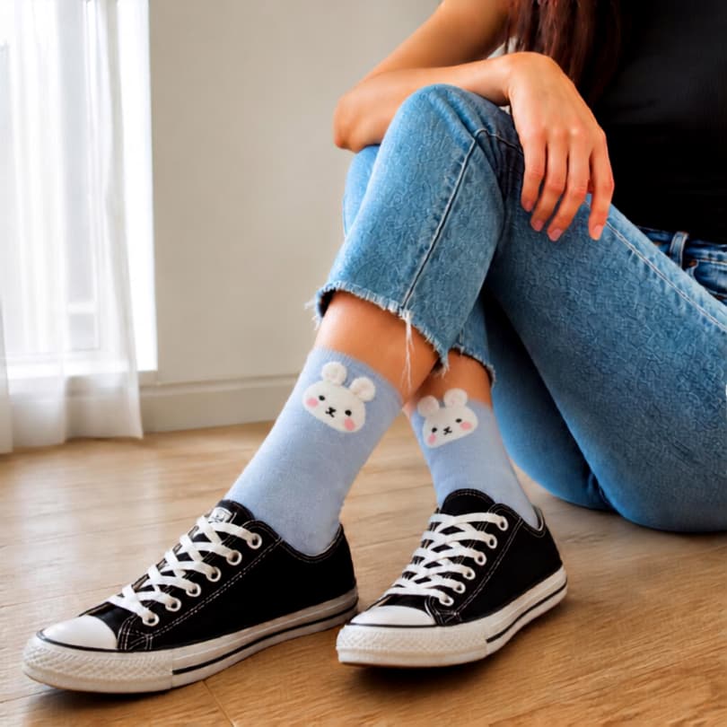 KIT 3 ou 6 Pares Meias  Femininas Estampadas Cano Curto Algodão