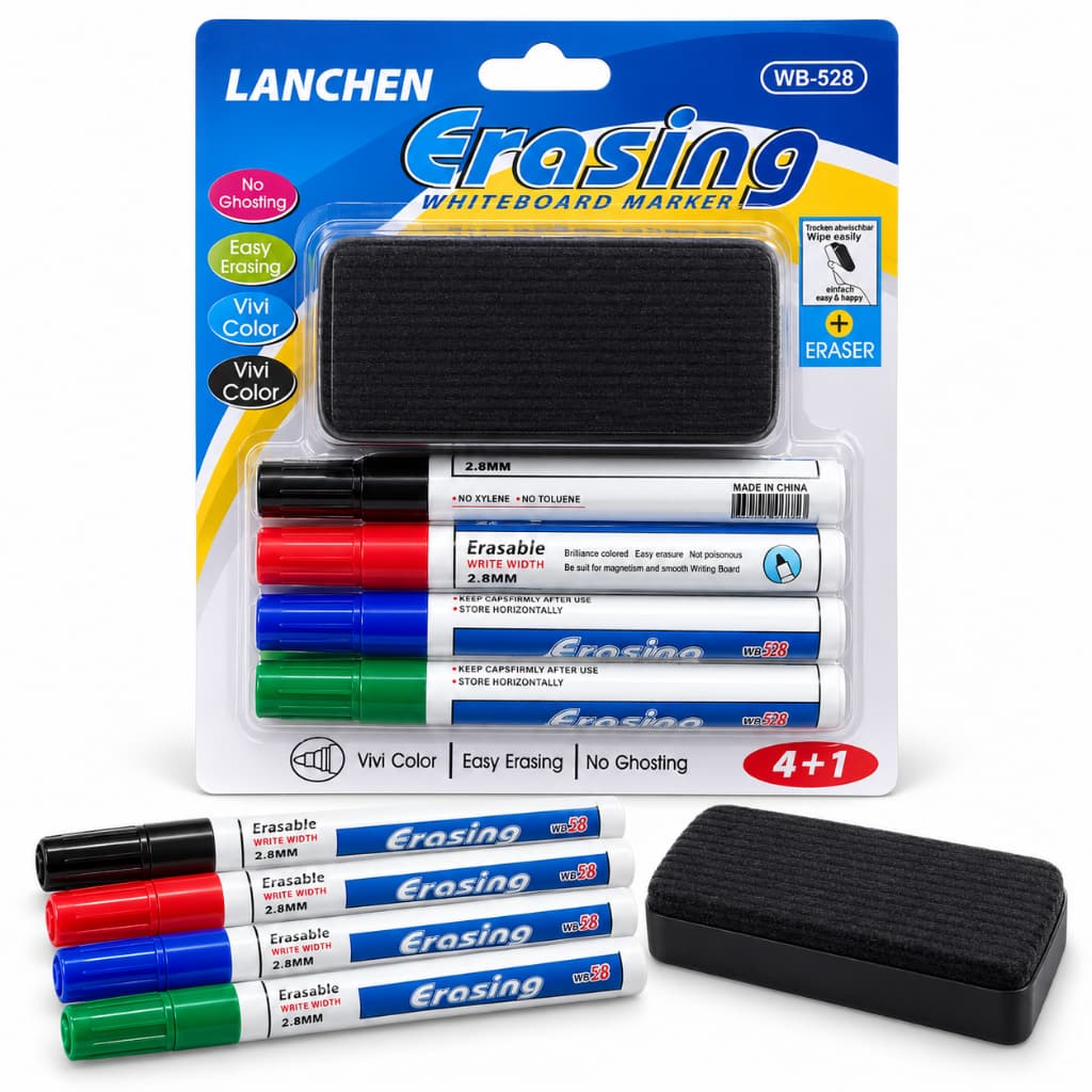KIT PARA QUADRO BRANCO LANCHEN WB-528 – 4 CORES + APAGADOR