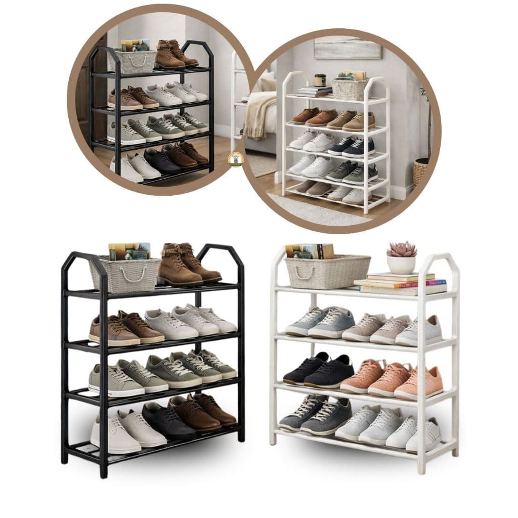 Sapateira Vertical 4 Andares Organizador de Sapatos Multiuso Reforçada Plástico PP e Tubos