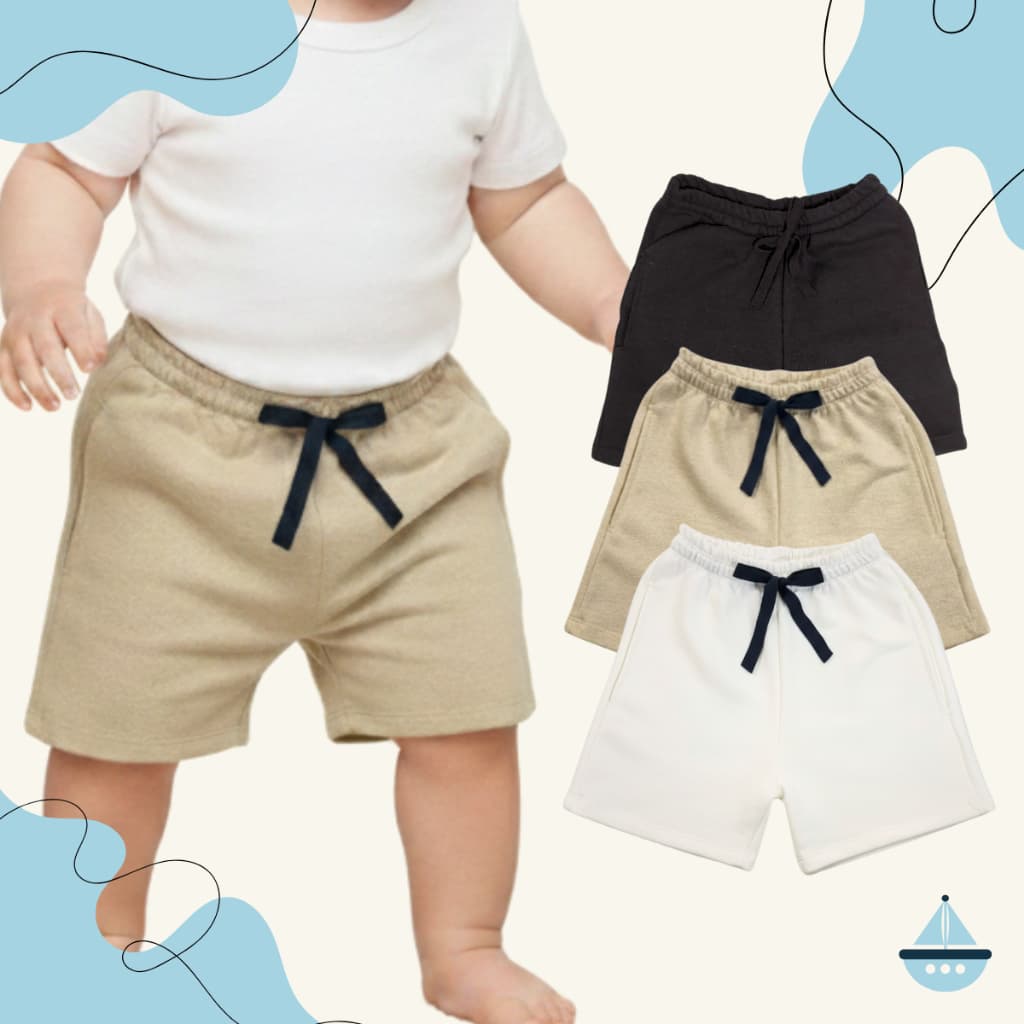Kit 3 Bermuda Short Infantil Bebê Básica Elástico Algodão Conforto Moletinho Bolso Passeio Viagem