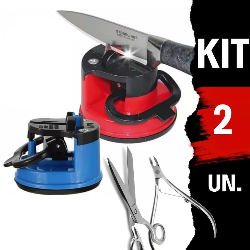 Kit 2 Afiador De Alicate De Unha Amolador de Faces e Afiador de facas e laminas Ventosa para fixacao