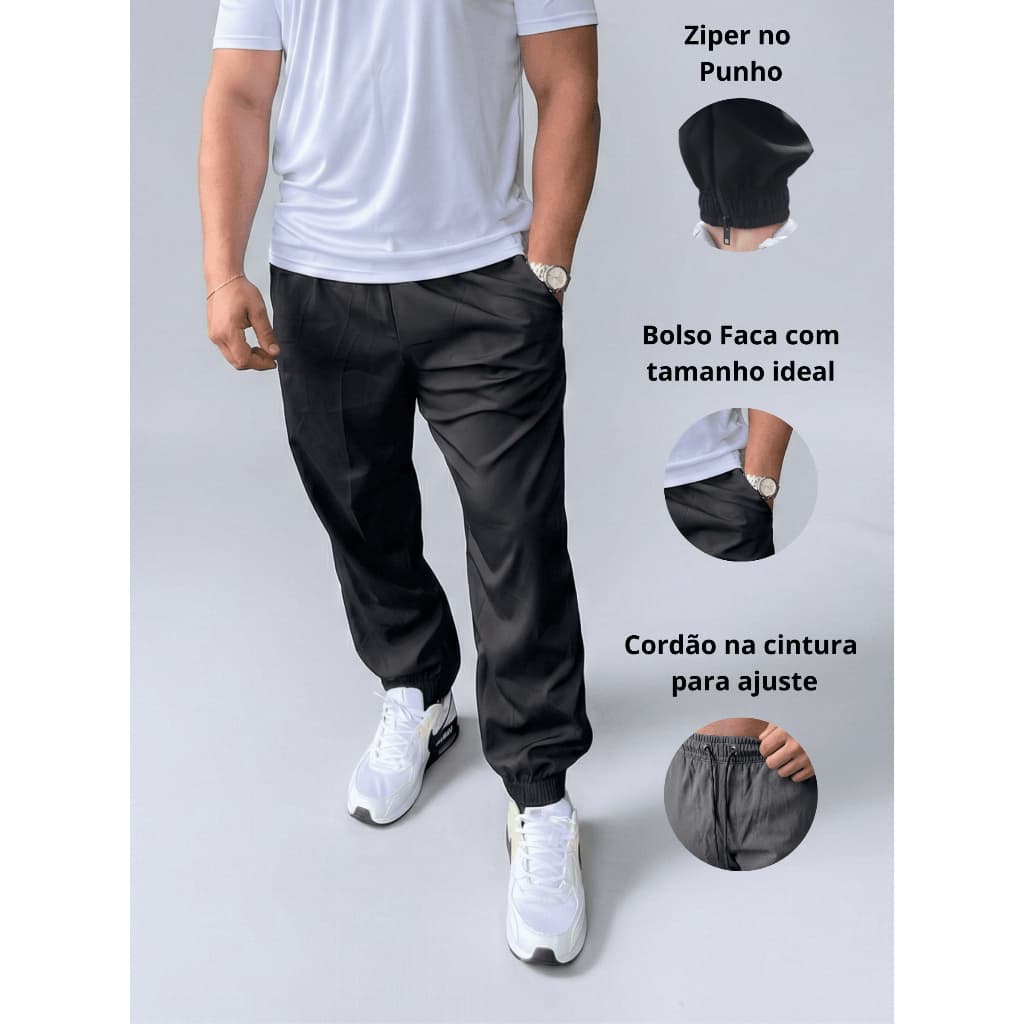 Calça Jogger Masculina Tactel com Elastano Cintura e Barra Ajustavel com Bolso Esportivo Academia