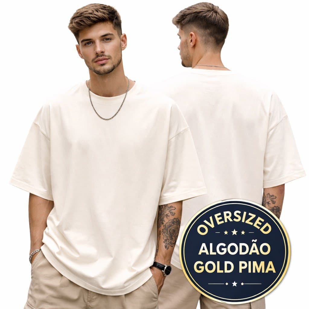 Camiseta Masculina Oversized 100% Algodão Gold Pima Premium Lisa P ao GG