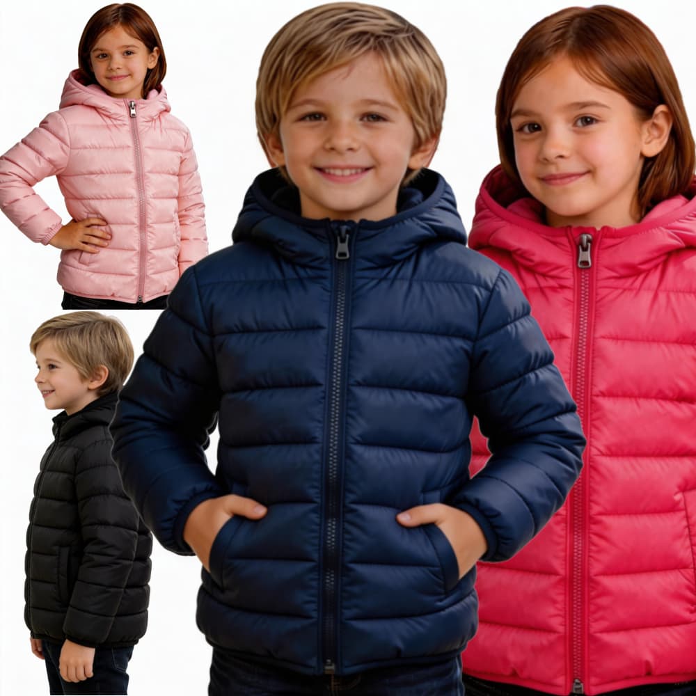 Jaqueta Bobojaco Infantil Com Capuz Puffer Unissex Térmica Inverno 8 ao 16