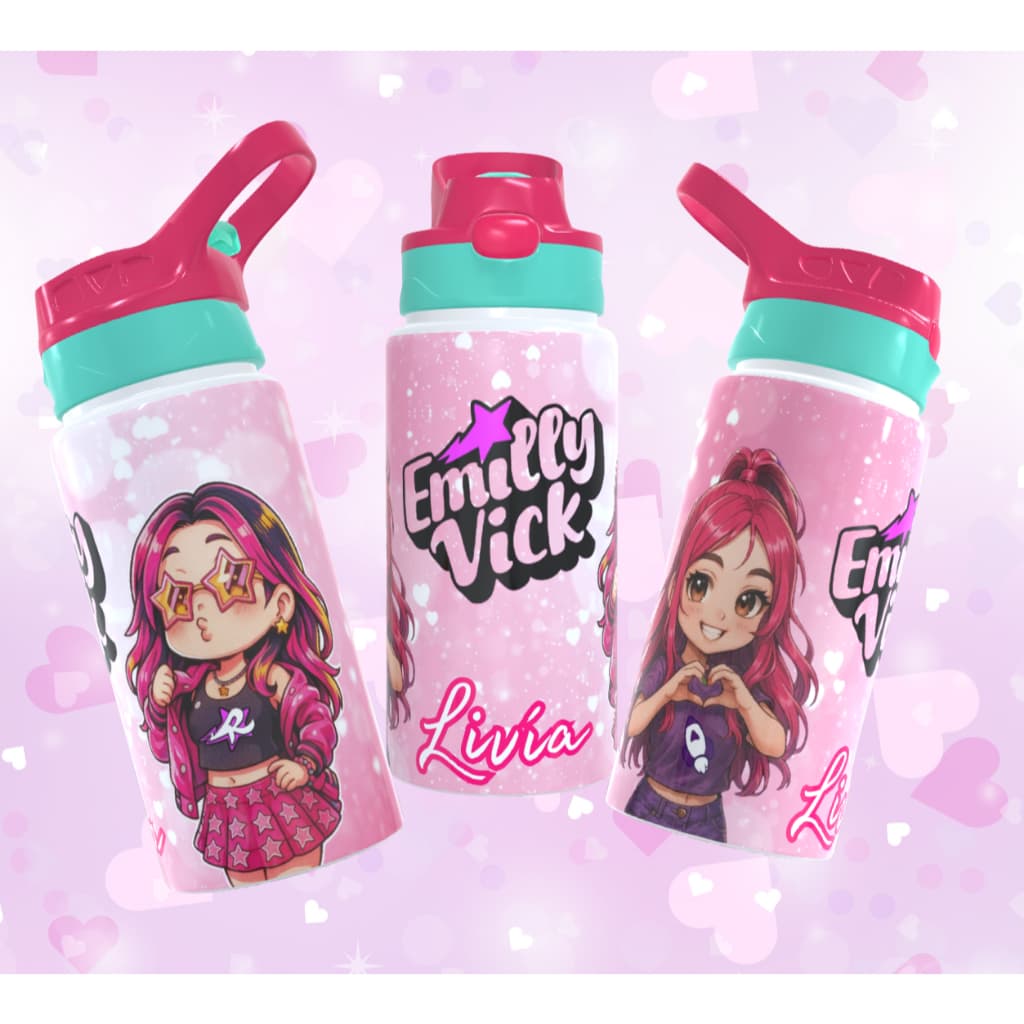 Garrafa Squeeze de Aluminio PERSONALIZADO Emilly Vick - Os Rosa personalizada com nome ENVIO IMEDIATO