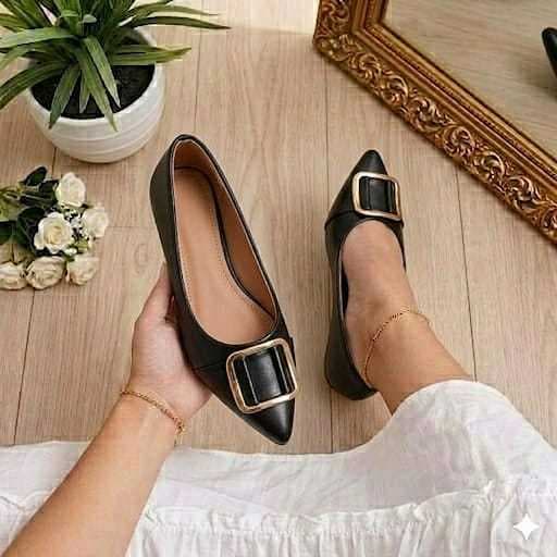 Sapatilha Feminina Confortável Preto Luxo Elegante Sapato Feminino Mocassim Bico Fino Enfeite