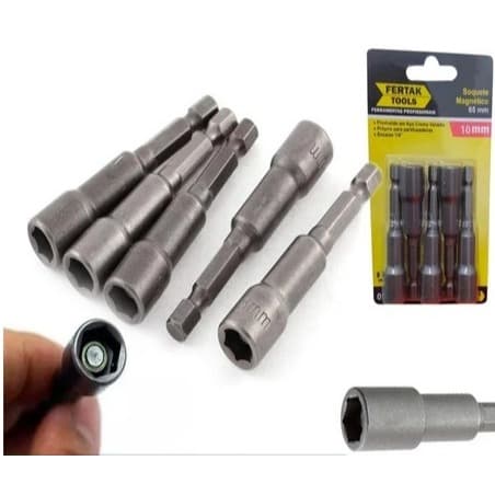 Kit Jogo de Soquete 5 Peças Fertak 10 Milímetros Aço Cr-V Parafusadeira