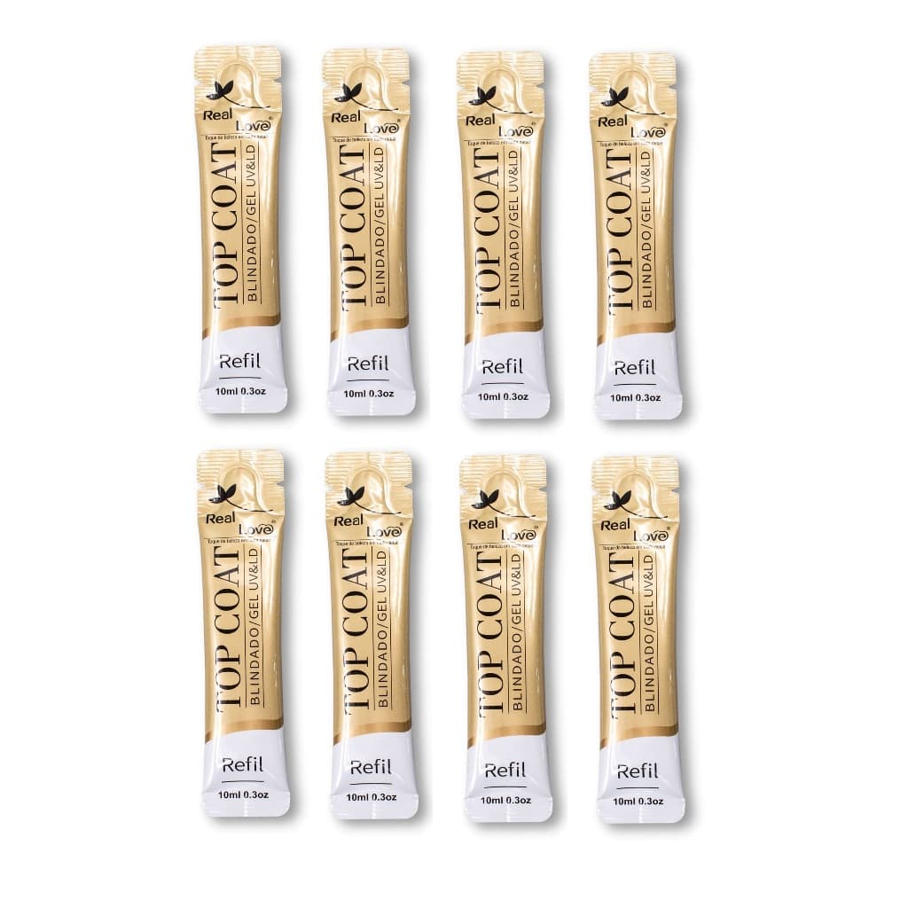 Kit 8 Sachês Refil Top Coat Blindado Real Love Finalizador Unhas Gel