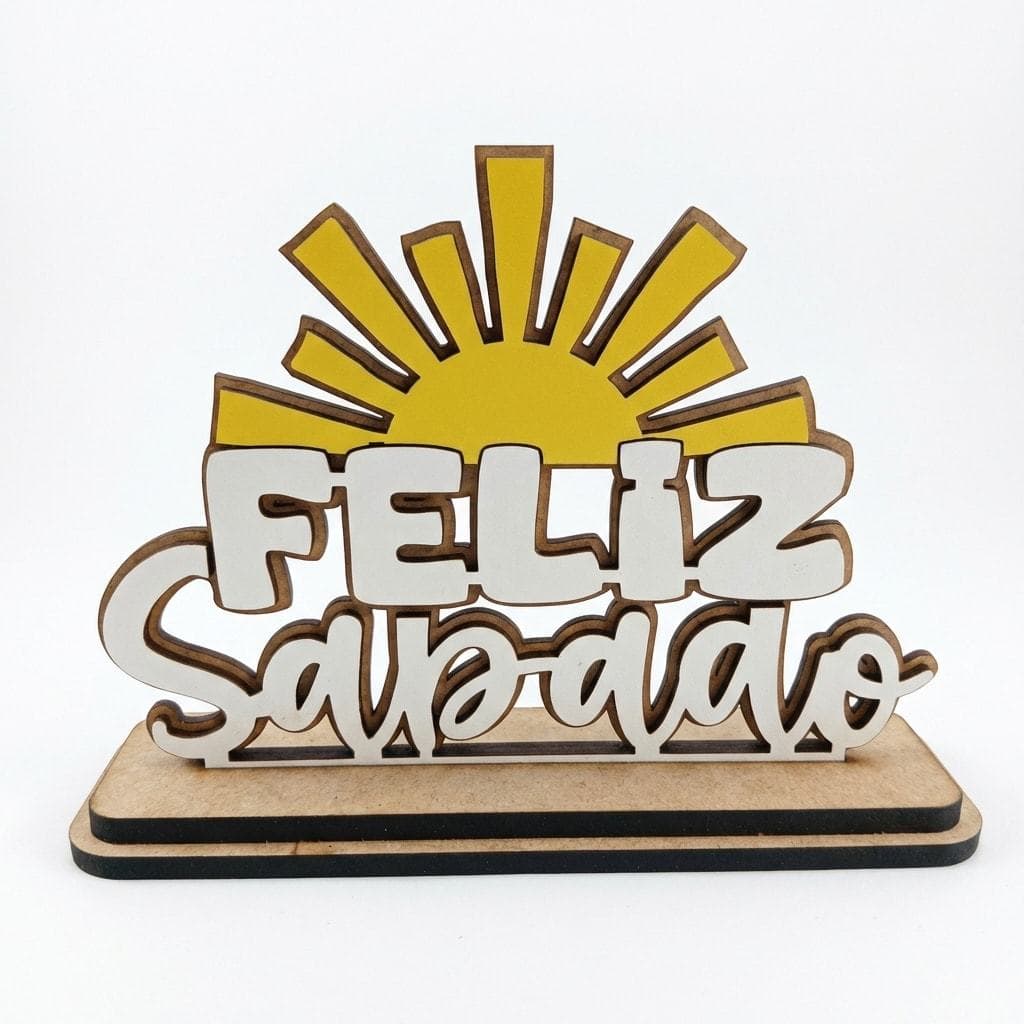 Placa Decorativa Feliz Sábado em MDF com Base Por do Sol Decoração Mesa Posta 17x21cm