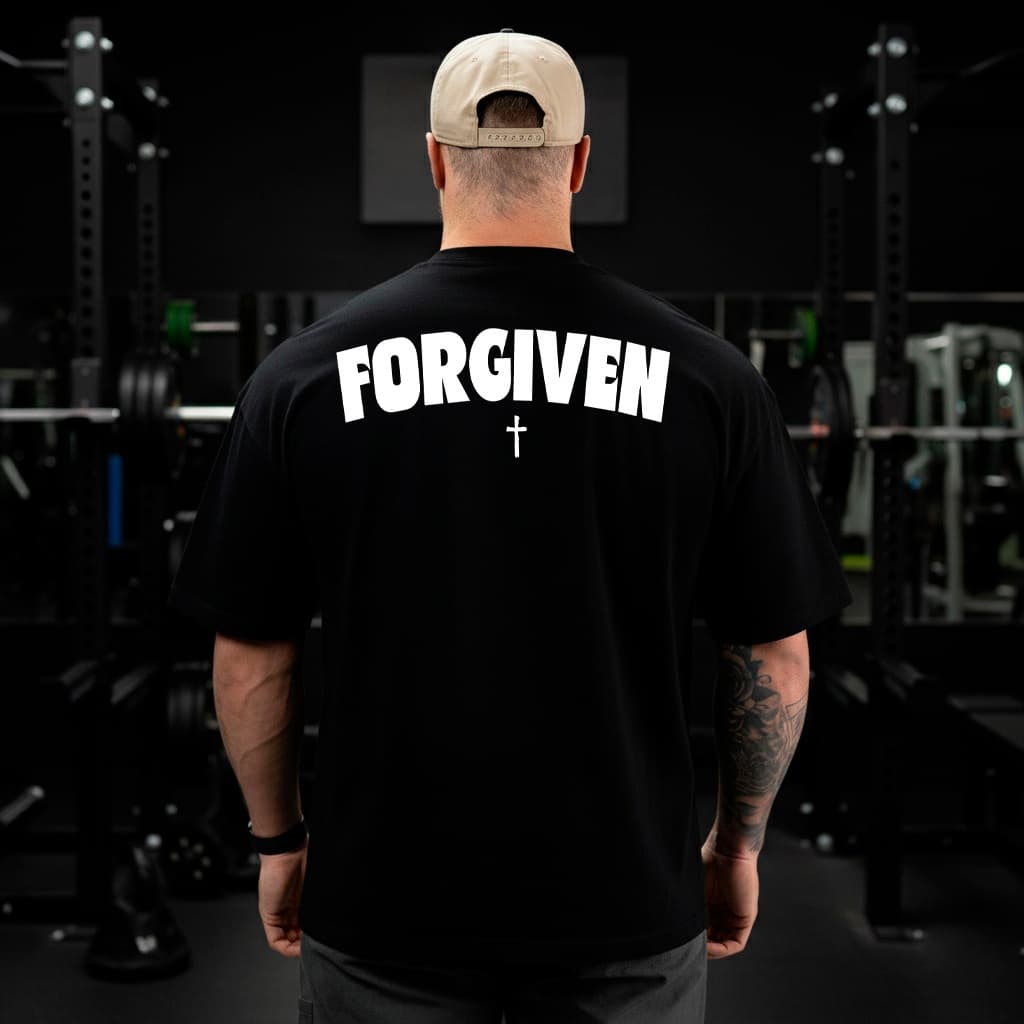 Camiseta Oversized Maromba Gospel Masculina Forgiven Perdoado Cruz Estampa Cristã Streetwear