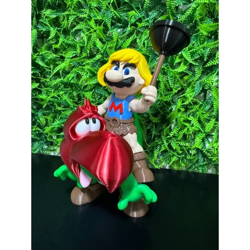 Action Figure Mashup Super Mario He‑Man + Yoshi Criativo Colecionável