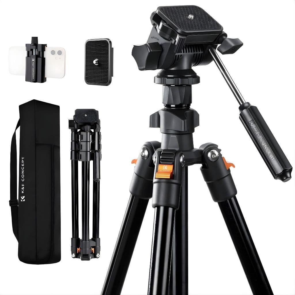 K&F Tripé Profissional 1,96m Cabeça Hidraulica Pan Handle Câmera Celular