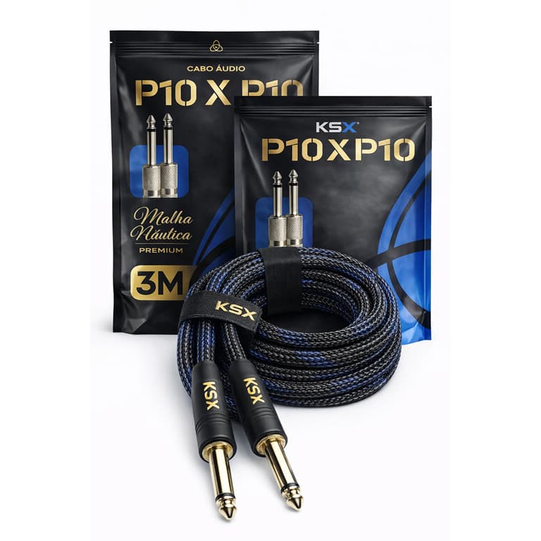 Cabo P10 X P10 | blindado | Malha Naútica | PREMIUM |  Guitarra Violão Baixo Caixa Passiva igreja