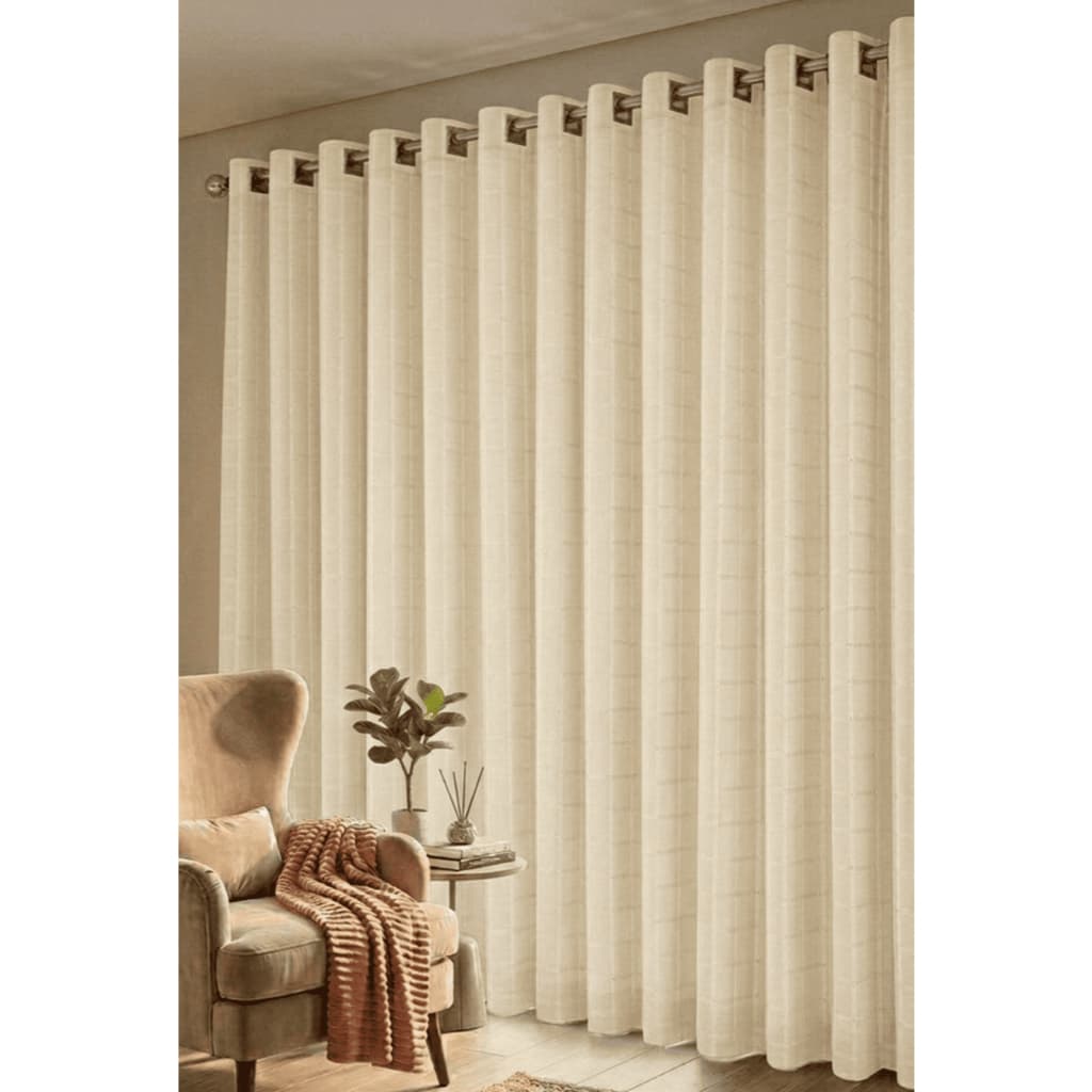 Cortina 5,00x2,80 Forro Microfibra C /voil Xadrez P/ Varão