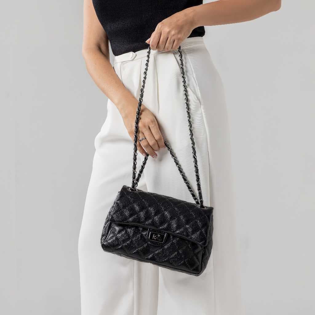 Bolsa Feminina Couro Legítimo Vittal Barbara Design Matelassê Preto