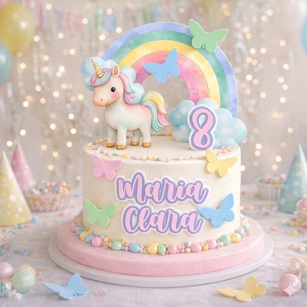 Topo de Bolo Unicórnio|Decoração de Bolo Infantil|Tema Unicórnio Festa|Topper de Bolo - Personalizado com nome e idade