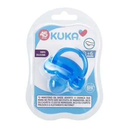 Chupeta 100% Silicone Kuka para bebê 0-6 meses Azul Soft Confort Ortodôntica com Alça Adapta ao nariz e a boca