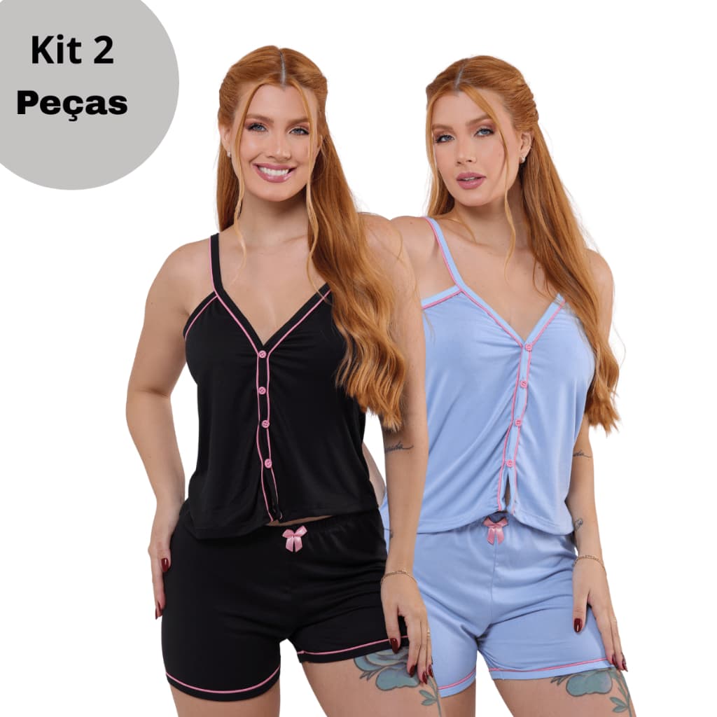 Kit2 Pijamas Americanos Baby Doll Com Botões em Malha Blogueirinha Alcinha De Luxo Com Conforto Premium
