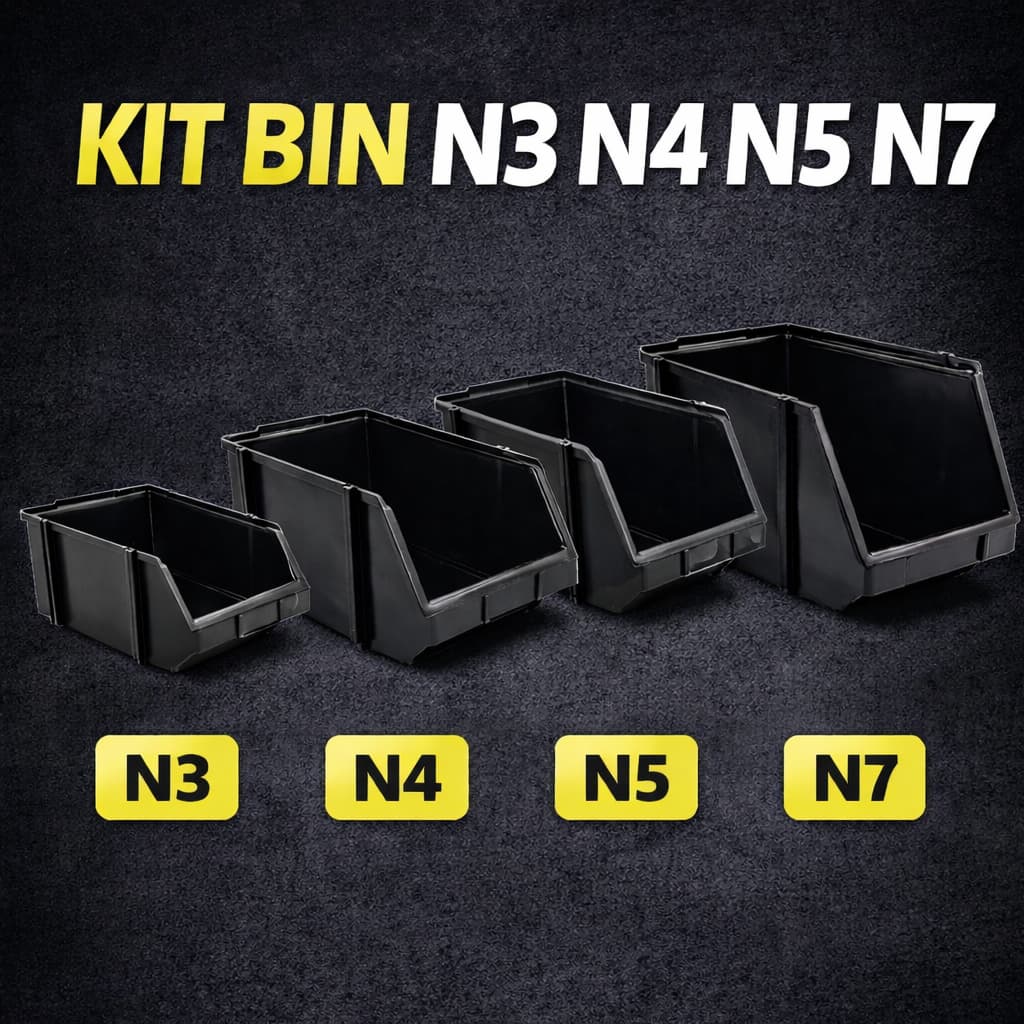 Caixa Bin N3 / 4 / 5 / 7  Gaveta Gaveteiro Organizador Plástico Para Pratelheira Organizadora Preto ou A - Plasconex
