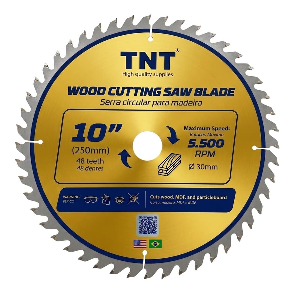 Lâmina Serra Circular TNT Yellow 250x30mm 48 Dentes 10" para Madeira