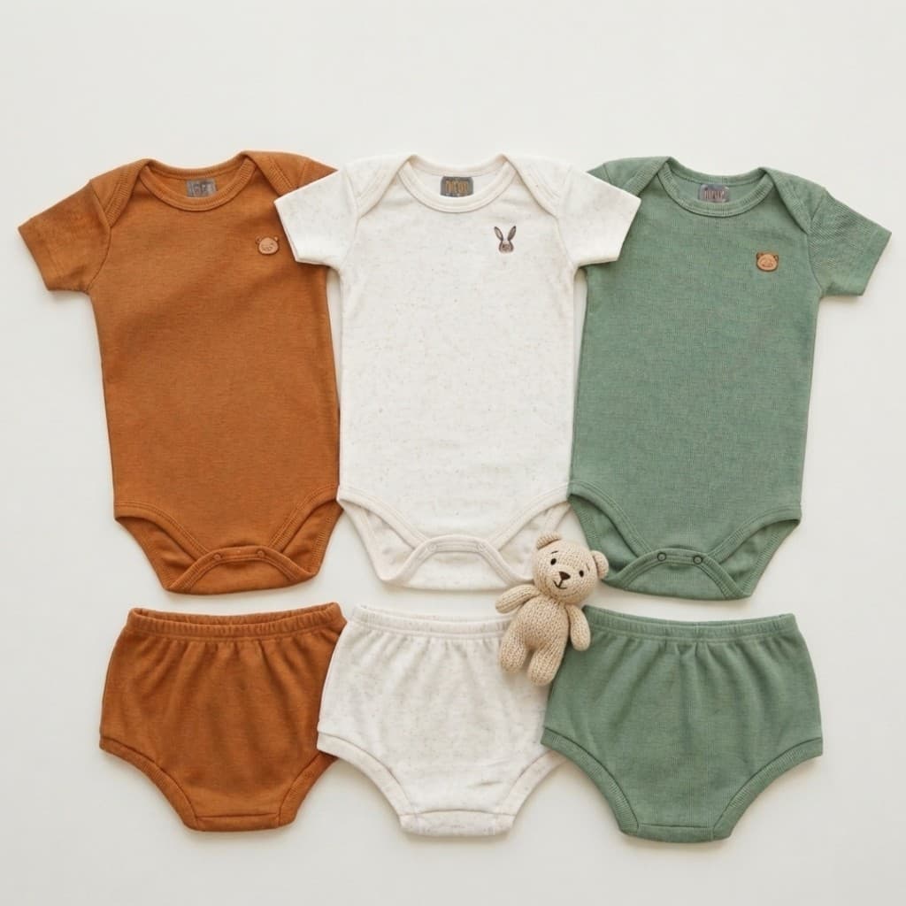 Kit 1, 2 ou 3 Conjuntos Bebê Menino Body Manga Curta + Short Tapa-Fralda Verão P ao GG | Roupa Bebê