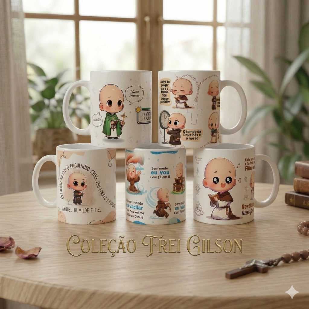 Caneca de Porcelana Frei Gilson Católico Quaresma Frases