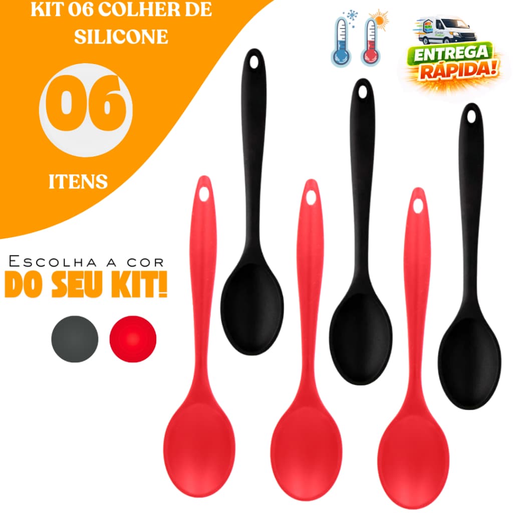 Kit 6 Colher De Silicone Grande Durável Adorável Artigos De Cozinha Restaurante