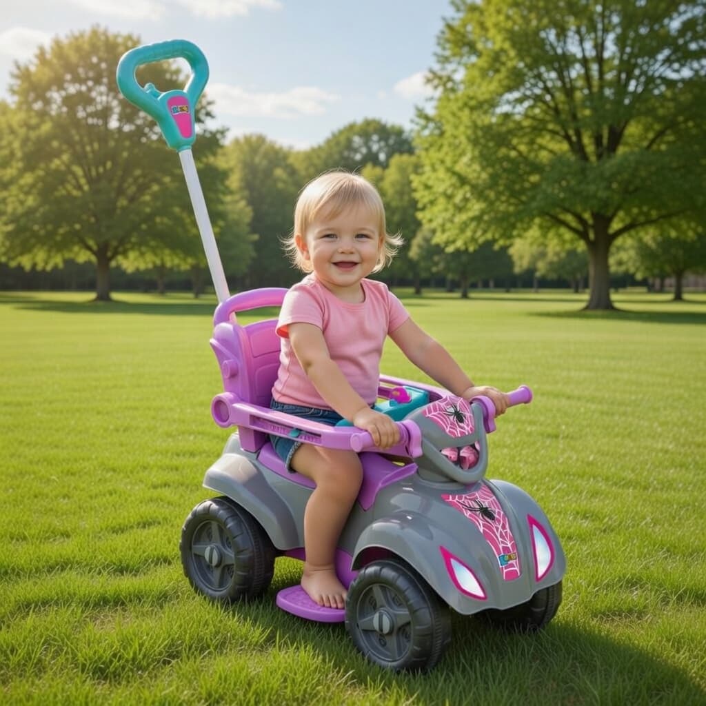 Quadriciclo Infantil Aranha Menina Andador Brinquedo Bicicleta Carrinho Cestinha Empurra Criança
