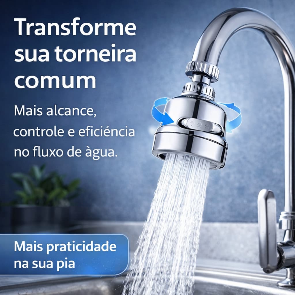 Aerador de Torneira 360° Bico Adaptador Giratório 3 Modos Jato Economia de Água