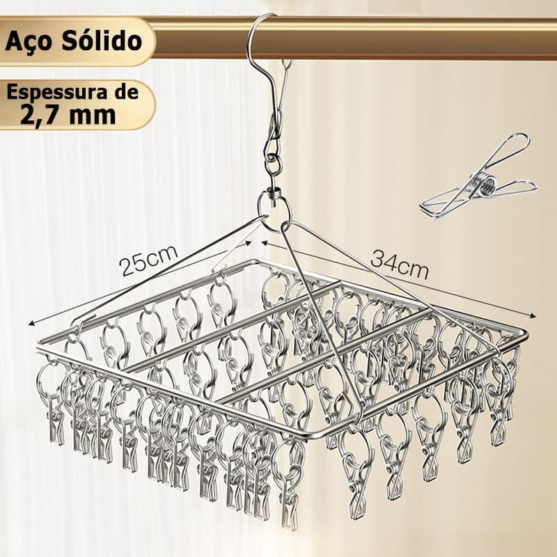 Varal 40/20 Prendedores Roupa Bebe Calcinha Cueca Dobrável Inox