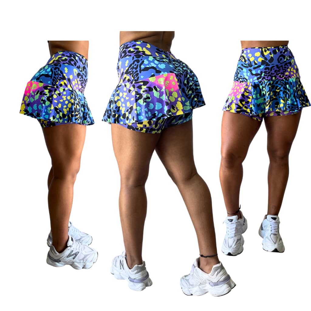 Short Saia Feminino Fitness Estampado Cintura Alta Academia Treino Corrida Moda Fitness