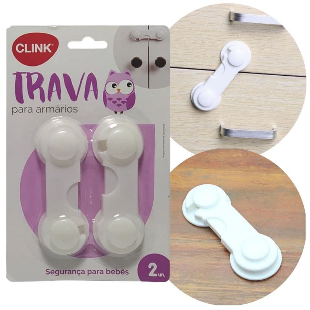 Kit 2 Trava Fecho Para Gaveta Armário Protetor Segurança Bebê Criança Multiuso De Plástico CK4026 - CLINK
