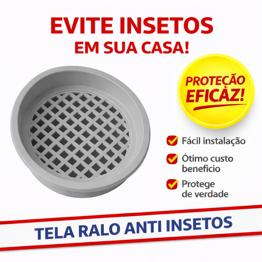 Tela Ralo Protetor Contra Insetos Escorpião Baratas Lacraias Para Ralos de 10Cm ou 15Cm CINZA